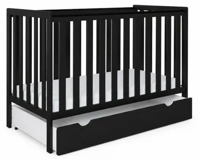 Produktbild von BAMBI Babybett 2in1 Schwarz 120x60 cm mit Schublade und Rausfallschutz zum Juniorbett Umbaubar 3-fach Höhenverstellbarer Lattenrost