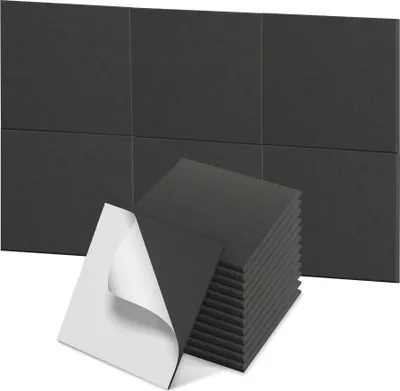 Obrázek produktu pro JOIEYOU 12 kusů plochých samolepicích akustických panelů 30x30cm zvukově izolační stěnové panely z polyesterových vláken Akustické stěnové panely pro studio kancelář ložnici (černé)