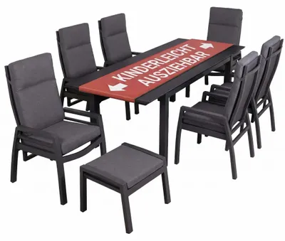 Produktbild von Gartenmöbelset Relaxsessel Merida + Hocker mit Tisch Tarifa 160/210 x 90 cm