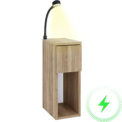 Obrázok produktu pre Nočný stolík ComfortCove z dubového dreva Torro, rozmery 20 x 30,5 x 55 cm, s USB a USB-C a lampou