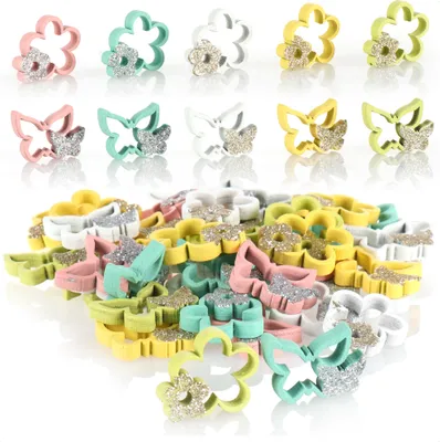 Produktbild von com-four® 48-teiliges Set Blume und Schmetterling - Streudeko aus Holz mit Glitzer - Tischdeko - Frühlingsdekoration