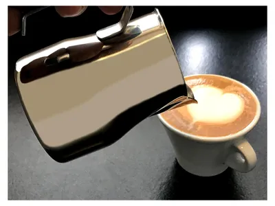 Produktbild von Milchkännchen »L'Art Profi« für Latte Art; aus 18/10 Edelstahl mit Antihaftbeschichtung; Barista Pitcher (Set: 700 ml & Milchthermometer)
