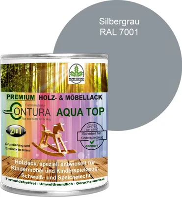 Produktbild von Contura 750ml. Möbellack Lack für Kinderspielzeug Buntlack DIN EN71/3 Buntlack Holzlack - RAL 7001 Silbergrau
