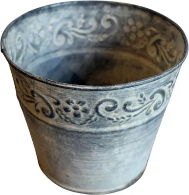 Produktbild von Blumentopf aus Zink mit Ornament, Höhe ca. 10 cm, Ø oben ca. 12 cm, Ø unten ca. 8 cm