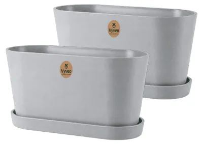 Immagine prodotto di Vyveo - Vaso Varda con sottovaso - Set da 2 - Grigio chiaro - 22x12x13 cm