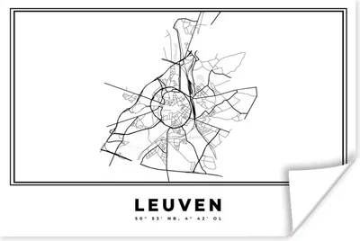 Obrázok produktu pre MuchoWow® Plagát - Mapa mesta - Čiernobiela - Leuven - Belgicko - Mapa - 180x120
