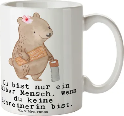 Produktbild von Mr. & Mrs. Panda Trinkbecher Schreinerin Herz - Weiß - Geschenk, Pott, kaffeebecher keramik, Tasse, Kaffeetasse, Teetasse