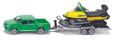 Produktbild von siku 2548, Pick-up s přívěsem a sněžným skútrem, 1:55, kov/plast, zelená/žlutá, sklápěcí přívěs