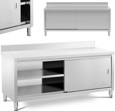 Zdjęcie produktu dla Szafka Stojąca Nierdzewna Z Rantem Przyścienna Drzwiczki Suwane 200X60Cm