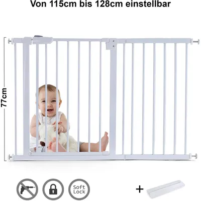 Produktbild von Absperrgitter Treppenschutzgitter Metall weiß + Rampe 115 -128cm 77cm hoch