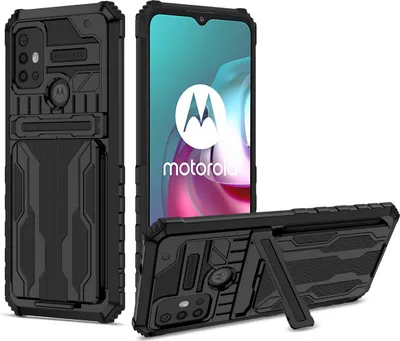 Produktbild von Moto G30 Hülle, Hybrid Robust Schutz Stoßfest Schutzhülle mit Kartenhalter Ständer für Motorola Moto G30 Schwarz
