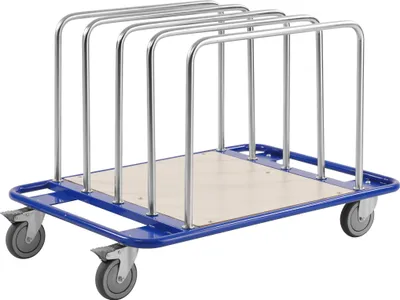 Produktbild von Kongamek Leichter Plattenwagen pulverbeschichtet in blau 1000x700x690mm mit laminiertem Boden und 5 Ladebügeln