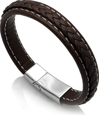 Produktbild von Edles Leder-Armband für Herren, breit mit Rindsleder und geflochtener Oberfläche Autiga®  19,5 cm