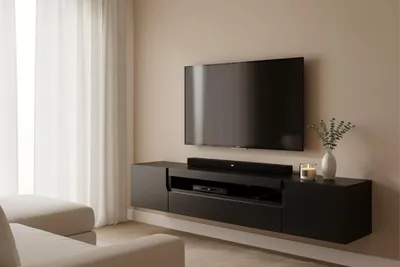 Zdjęcie produktu dla SZAFKA POD TELEWIZOR RTV WISZĄCA 200 cm LOFT PÓŁKA TV do salonu CZARNY MAT