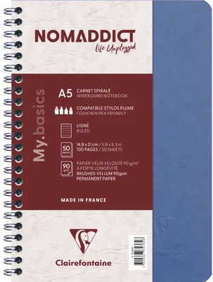 Produktbild von Clairefontaine Spiralbuch NOMADDICT DIN A5 blau liniert 50 Blatt