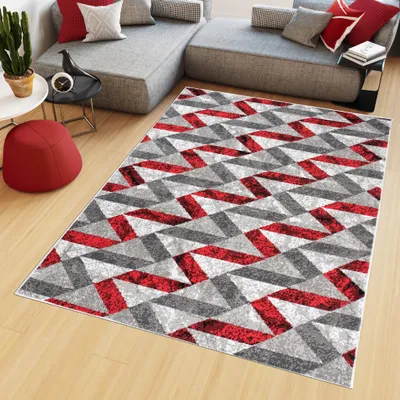 Produktbild von Tapiso Teppich MAYA Modern Grau Rot Schlafzimmer  80 x 150 cm