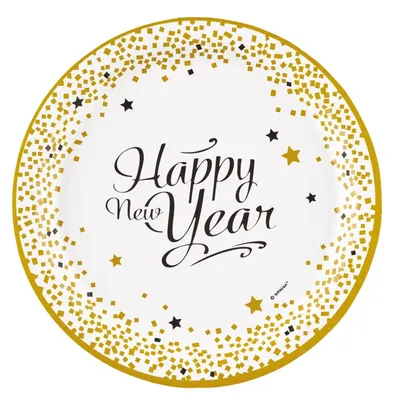 Obrázek produktu pro Papírové talíře Happy New Year 8 ks zlaté 23 cm - jedna velikost