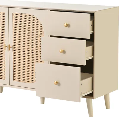 Produktbild von Flieks Kommode Sideboard mit 3 Schubladen und 2 Türen, Rattan Wohnzimmerschränke Stehschrank TV Tisch 120x40x82.5cm