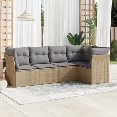 Produktbild von 5-tlg. Garten-Sofagarnitur mit Kissen Beige Poly Rattan, Sitzgruppe 3249438