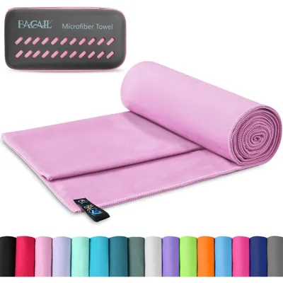 Zdjęcie produktu dla Ręcznik z mikrofibry, kompaktowy, szybko schnący, z etui EVA, kolor różowy, wymiary 100x50 cm