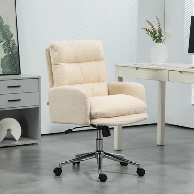 Zdjęcie produktu dla Krzesło biurowe z funkcją regulacji nachylenia, krzesło do biurka obite tkaniną boucle, obrotowe krzesło tapicerowane, kolor kremowy | 67 x 58 x 99 cm | wysokość 91–99 cm | maksymalne obciążenie 14,5 kg