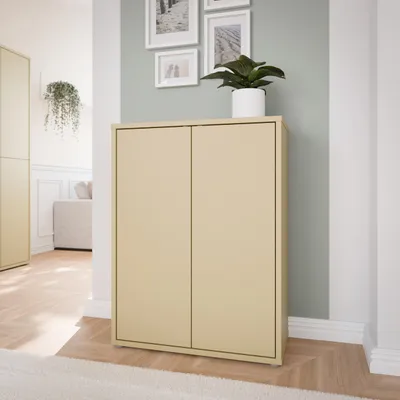 Produktbild von Forte ALICE SPRINGS Schuhschrank 70 80, modern-minimalistisch, 2-türig, Holzwerkstoff, Buttergelb, 74,5 cm breit x 99,1 cm hoch x 34,9 cm tief