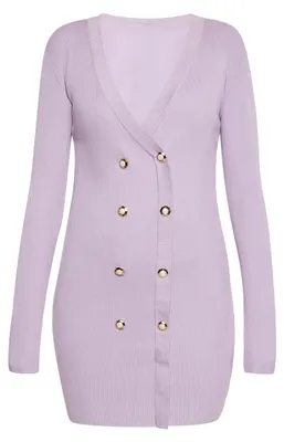 Produktbild von Damen Langarm V-Ausschnitt Kleid Lila Größe L