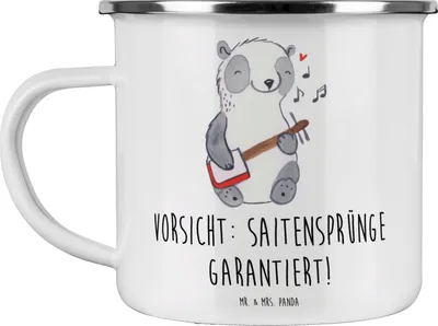 Produktbild von Mr. & Mrs. Panda Emaille Tasse Shamisen Abenteuer - Weiß - Geschenk, Lernen, Musik, Musiker, Emailletasse, Pott, Saiteninstrument, japanisch, Teetasse, Musikinstrument