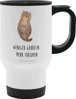 Produktbild von Mr. & Mrs. Panda Thermobecher Otter Muschel - Weiß - Geschenk, Edelstahl-Thermobecher, Träumen, Optimistisch, Positiv, Motivation, To Go, Isolierbecher, thermosbecher