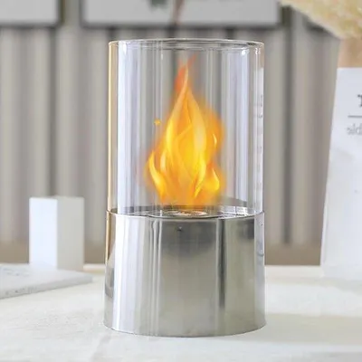 Image de Chauffage de table portable à bioéthanol, foyer argenté, 29 cm