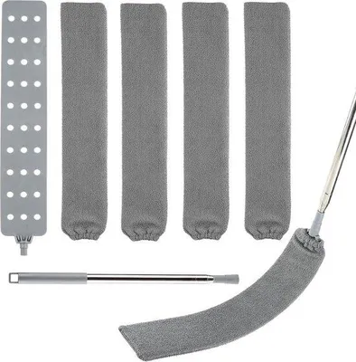 Image de Brosse à poussière avec 4 chiffons lavables et aspirateur à main en microfibre