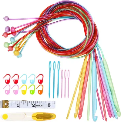 Imagen del producto de Juego de agujas de ganchillo tunecinas, de 3,5 a 12 mm, de colores variados, ergonómicas, ideales para proyectos de tejido grandes