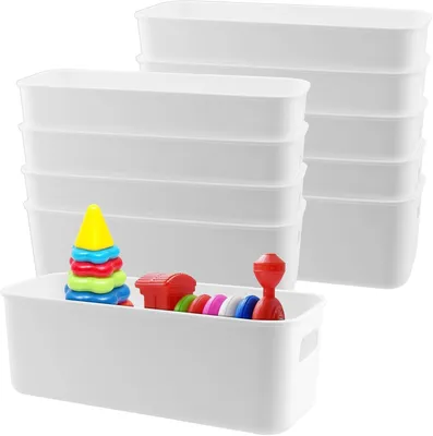 10er Set Smale Aufbewahrungsboxen, 23x9,5x7 cm, Weiß, PP-Kunststoff