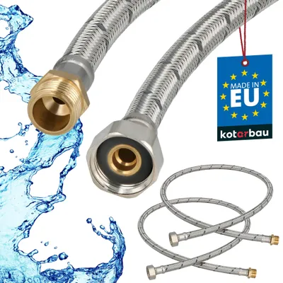 Produktbild von KOTARBAU® 2er Set Flexschlauch Wasserschlauch 100cm Panzerschlauch 1/2"x3/8" Außengewinde x Innengewinde Anschlussschlauch Armatur Schlauch Wasserhahn