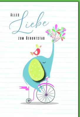 Produktbild von Geburtstag Elefant auf Fahrrad mit Blumen alles Liebe Glückwunschkarte mit Umschlag
