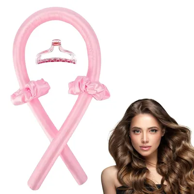 Produktbild von Heatless Curling Rod Headband 4-teiliges Set– Seidenband, ohne Hitze, für Locken über Nacht, mit Haarclip, haarschonend – Für mühelose Wellen – Rosa