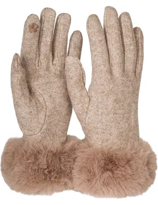 Produktbild von styleBREAKER Damen Touchscreen Handschuhe Einfarbig mit Kunstfell Besatz, warme Fingerhandschuhe, Winter 09010038