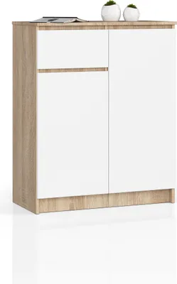 Produktbild von BDW, Kommode 1 Schublade & 2 Türen, 80x99x40 cm, Sideboard, Sonoma Eiche - Weiß