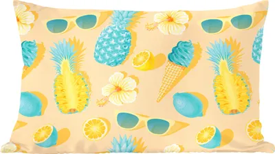 Produktbild von MuchoWow® Zierkissen Sofakissen Wohnzimmer Dekokissen 50x30 cm Sommer - Muster - Gelb - Wohnzimmerdekoration - Polster mit Photo