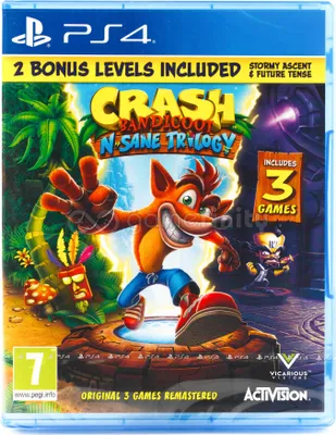 The image shows the front cover of the Crash Bandicoot N. Sane Trilogy video game for PlayStation 4.