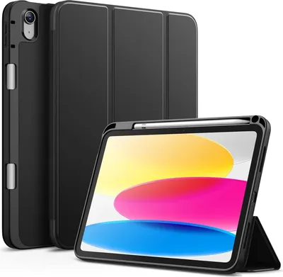 Produktbild von Hülle für iPad 10 (10,9 Zoll, Modell 2022, 10. Generation) mit Stifthalter, Dünne Tablet Schutzhülle mit Weicher TPU Rückseite mit Auto Schlafen/Wachen (Schwarz)