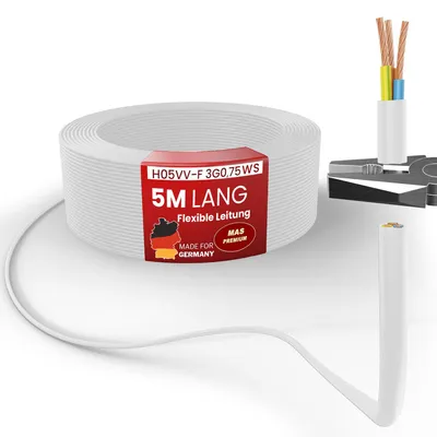 Produktbild von 5m Kunststoffschlauchleitung H05VV-F 3G0,75 Weiß Flexible Leitung Gerätekabel