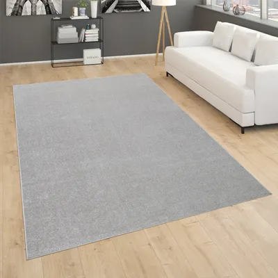 Produktbild von Teppich Für Wohnzimmer Einfarbig Kurzflor Schlicht Und Modern, In Silber Grösse 140x200 cm