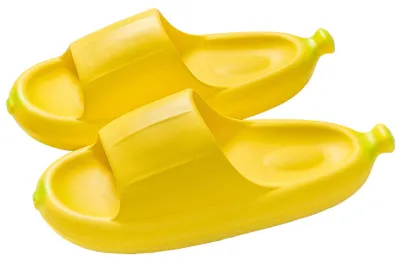Produktbild von Damen-Duschpantoffeln in Bananenform aus EVA, rutschfest, schnelltrocknend, weich, lindern Fußermüdung, Badeschuhe, Gelb, Größe 35-36