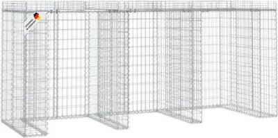 Produktbild von DELUKE® 3er Gabionen Mülltonnenbox ESOL mit Dach | 120x270x91cm| Mülltonnenverkleidung für 3 Tonnen Gabionenwand Müllbox aus Steinen Mülltonnenschutz Mülltonnendach