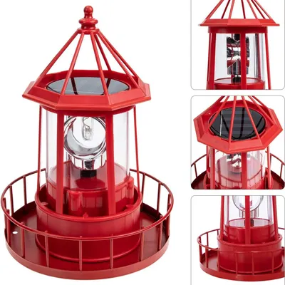 Produktbild von Novzep Solar-Leuchtturm LED für Garten & Außenbereich, wasserdicht, langlebig, 360° drehbar, zum Aufhängen, aus Eisen & ABS, Rot, 15x21 cm, schnellladend & energiesparend