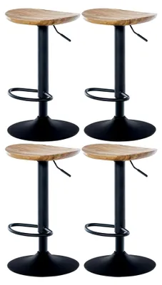 Produktbild von 4er Set Barhocker Skelde - Höhenverstellbar mit Fußstütze, 360 Grad drehbar - Robuster Tresenhocker mit Holzsitz, Farbe: Natur