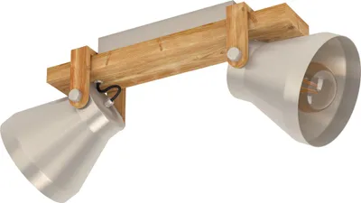 Image de Plafonnier EGLO Cawton, plafonnier rustique avec 2 spots orientables, lampe de salon en bois flammé et métal, spot de plafond avec douille E27