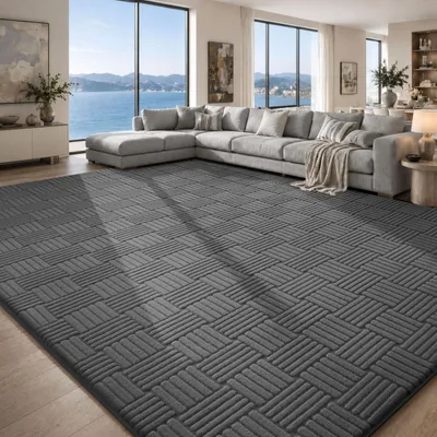 Geometrischer Kurzflor-Teppich, 240x300 cm, Polyester, rutschfest