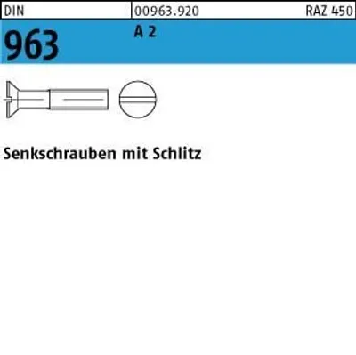 Produktbild von DIN 963/ISO 2009 Senkkopfschraube M6x8 Edelstahl A2 blank Schlitz 400 Stk